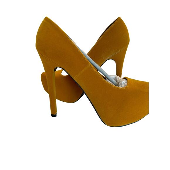 Qupid Marquise06 Velvet Platform Stiletto Pumps High Heel SZ 6.5 Brown Mustard - Picture 9 of 11
